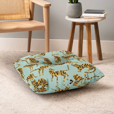 Cat Coquillette Tiger Collection Mint Orange Square Floor Pillow - Deny Desings 5 Cat Coquillette Tiger Collection Mint Orange Square Floor Pillow - Deny Desings - Image 3