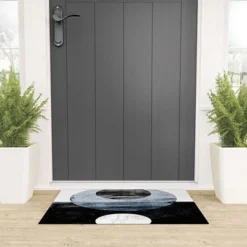 Galleryj9 Circles Black And White Geometric Mid Century Modern Abstract Welcome Mat - Society6