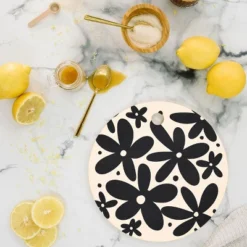 Angela Minca Abstract Monochrome Daisies Cutting Board - Round