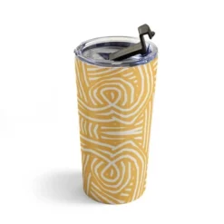 Little Dean Yellow Mustard Boho Stripe Travel Mug 20 Oz Stainless Steel Travel Mug - Deny Designs