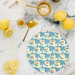 Showmemars Festive Birds Blue Cutting Board - Round