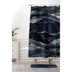 36"x24" UtArt Midnight Marble Deep Ocean Waves Memory Foam Bath Mat Navy - Deny Designs
