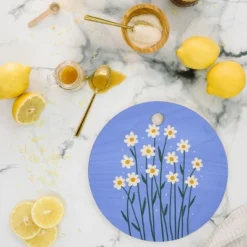 Angela Minca Simple Daisies Perwinkle Cutting Board - Round