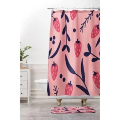 Jenny Chang-Rodriguez Strawberries Memory Foam Bath Mat Pink - Deny Designs