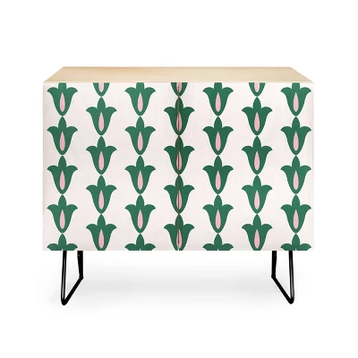 Maritza Lisa Retro Green Floral Pattern Credenza - Deny Designs 5 Maritza Lisa Retro Green Floral Pattern Credenza - Deny Designs - Image 3
