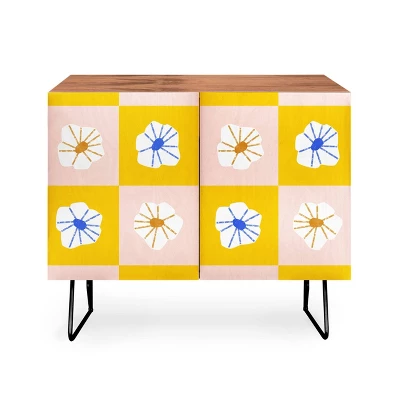 Maritza Lisa White Checkered Flowers Credenza - Deny Designs 7 Maritza Lisa White Checkered Flowers Credenza - Deny Designs - Image 5