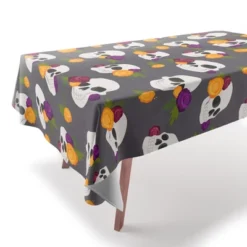Avenie Halloween Floral Skulls Tablecloth - Deny Designs