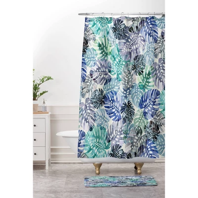 Ninola Design Tropical Jungle Leaves Memory Foam Bath Mat Blue - Deny Designs 4 Ninola Design Tropical Jungle Leaves Memory Foam Bath Mat Blue - Deny Designs - Image 2