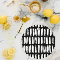Emanuela Carratoni Black And White Texture Cutting Board - Round