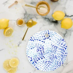 Angela Minca Dot Lines Blue Cutting Board - Round