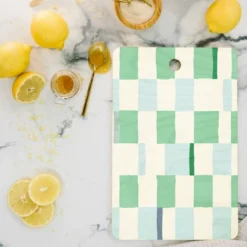 DESIGN D'annick Summer Check Hand Drawn Mint Cutting Board - Rectangle
