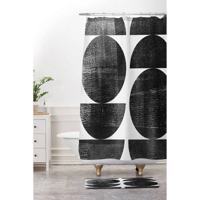 Mid Century Modern Circles Memory Foam Bath Mat Black/White - Deny Designs 3 Mid Century Modern Circles Memory Foam Bath Mat Black/White - Deny Designs