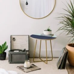 Round Colour Poems Color Block Lines Side Table Green/Gold - Deny Designs -Deny Designs Shop GUEST 31572a23 cbb5 4e14 aba0 25d9124867b8