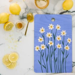 Angela Minca Simple Daisies Perwinkle Cutting Board - Rectangle