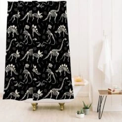 Deny Designs Kids' Lathe And Quill Dinosaur Fossils On Black Shower Curtain