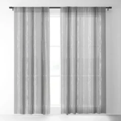 Holli Zollinger Linen Grey Stripe Single Panel Sheer Window Curtain - Deny Designs
