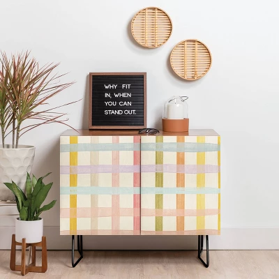 Gigi Rosado Pastel Plaid Walnut Credenza - Deny Designs 4 Gigi Rosado Pastel Plaid Walnut Credenza - Deny Designs - Image 2