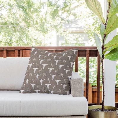 20"x20" Deny Designs Little Arrow Design Co Cow Skulls Outdoor Throw Pillow Taupe: UV Protected, Mildew Resistant 3 20"x20" Deny Designs Little Arrow Design Co Cow Skulls Outdoor Throw Pillow Taupe: UV Protected, Mildew Resistant