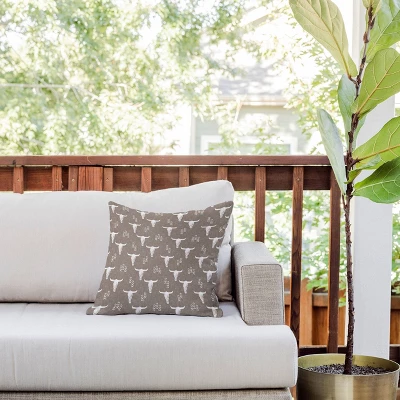 16"x16" Deny Designs Little Arrow Design Co Cow Skull Outdoor Throw Pillow Taupe: UV & Mildew Resistant, Abstract Pattern 3 16"x16" Deny Designs Little Arrow Design Co Cow Skull Outdoor Throw Pillow Taupe: UV & Mildew Resistant, Abstract Pattern