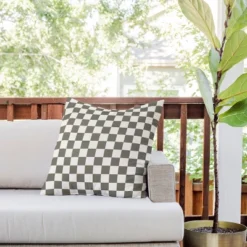 20"x20" Deny Designs Carey Copeland Checker Outdoor Throw Pillow Green: UV & Mildew Resistant, Abstract Design