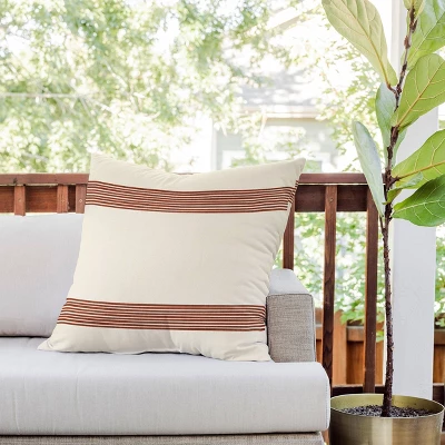 26"x26" Deny Designs Becky Bailey Band In Rust Square Outdoor Throw Pillow Off-White 4 26"x26" Deny Designs Becky Bailey Band In Rust Square Outdoor Throw Pillow Off-White - Image 2