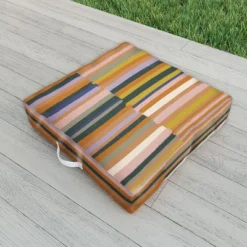Gigi Rosado Brown Striped Pattern Outdoor Floor Cushion - Deny Designs