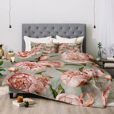 UtArt Peach Peonies Watercolor Pattern Poly Comforter Set - Deny Designs 5 UtArt Peach Peonies Watercolor Pattern Poly Comforter Set - Deny Designs - Image 3