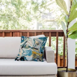 18"x18" Deny Designs Alyssa Hamilton Art Tide Outdoor Throw Pillow Blue/Yellow: UV & Mildew Resistant, Abstract Design