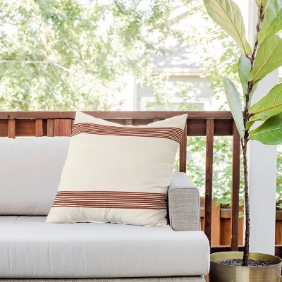 20"x20" Deny Designs Becky Bailey Band In Rust Square Outdoor Throw Pillow Off-White 4 20"x20" Deny Designs Becky Bailey Band In Rust Square Outdoor Throw Pillow Off-White - Image 2