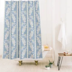 Deny Designs Schatzi Brown Celine Emma Leaf Vine Blue Shower Curtain