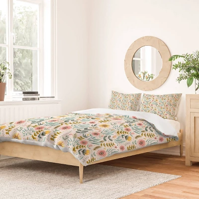 Ditsy Floral Field Pimlada Phuapradit Duvet Cover Set Pink/Yellow/Green - Deny Designs 3 Ditsy Floral Field Pimlada Phuapradit Duvet Cover Set Pink/Yellow/Green - Deny Designs