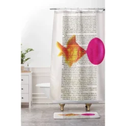 Goldfish With Bubblegum Shower Curtain Ivory - Deny Designs