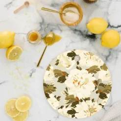 Iveta Abolina Peonies Light Sage Cutting Board - Round