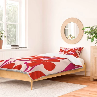 Deny Designs Maritza Lisa Red And Pink Floral Pattern Duvet Set 3 Deny Designs Maritza Lisa Red And Pink Floral Pattern Duvet Set