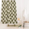 Warped Checkerboard Shower Curtain Olive - Deny Designs
