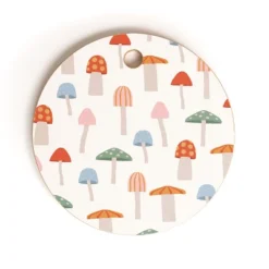 Little Arrow Design Co Mushrooms On White Cutting Board - Round -Deny Designs Shop GUEST 61875f8b 4dfb 4565 afe0 f6e304372035