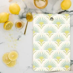 Iveta Abolina Fan Florals Aqua Yellow Cutting Board - Rectangle