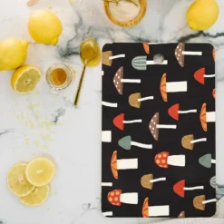Little Arrow Design Co Mushrooms On Charcoal Cutting Board - Rectangle