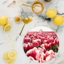 Henrike Schenk - Travel Photography Tulip Field In Holland Floral Cutting Board Round - Deny Designs