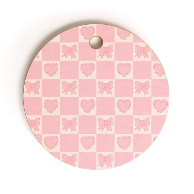Doodle By Meg Pink Bow Checkered Print Cutting Board - Round 5 Doodle By Meg Pink Bow Checkered Print Cutting Board - Round - Image 3