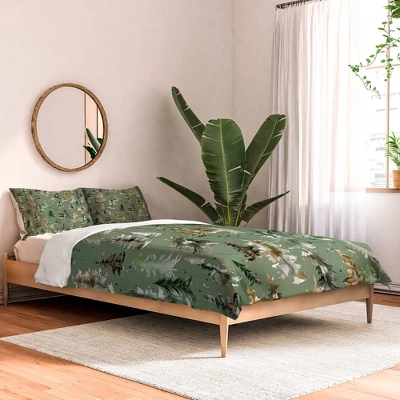 Watercolor Pines Spruces Green Comforter Set - Deny Designs 3 Watercolor Pines Spruces Green Comforter Set - Deny Designs