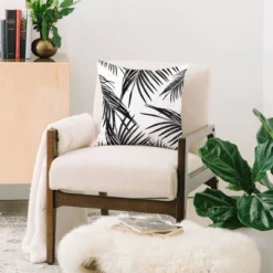 16"x16" Anita & Bella Art Palm Leaves Dream Square Throw Pillow Black - Deny Designs