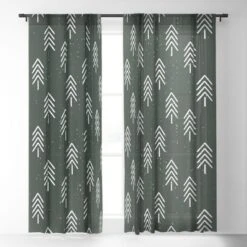 CoastL Studio Pine Trees Olive Single Panel Sheer Window Curtain - Deny Designs