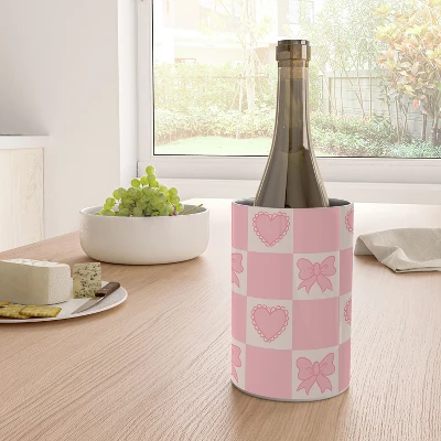 Doodle By Meg Pink Bow Checkered Print Wine Chiller 3 Doodle By Meg Pink Bow Checkered Print Wine Chiller