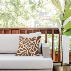 16"x16" Deny Designs Alisa Galitsyna Linocut Plant Outdoor Throw Pillow: UV & Mildew Resistant, Polyester