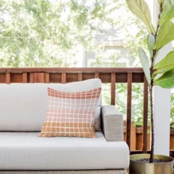 16"x16" Deny Designs Menina Lisboa Stripe Outdoor Throw Pillow: Abstract Design, Polyester, Square Shape, Pink Shade