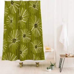 Deny Designs Ayeyokp Retro Daisies Musk Green Shower Curtain