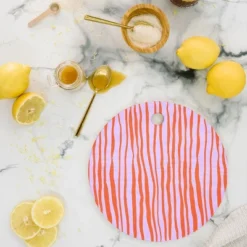 Angela Minca Retro Wavy Lines Orange Violet Cutting Board - Round