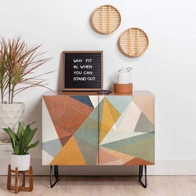 Little Arrow Design Co Modern Triangle Mosaic Credenza Walnut/Black - Deny Designs 4 Little Arrow Design Co Modern Triangle Mosaic Credenza Walnut/Black - Deny Designs - Image 2