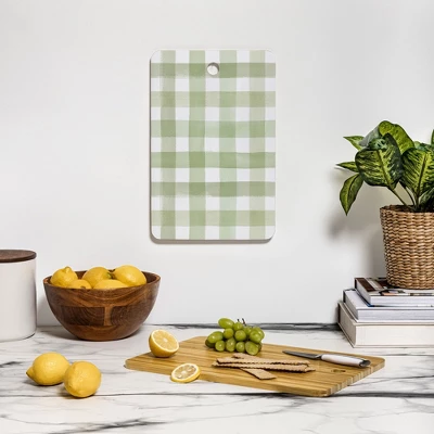 Ninola Design Watercolor Gingham Salad Green Rectangle Cutting Board - Deny Designs 4 Ninola Design Watercolor Gingham Salad Green Rectangle Cutting Board - Deny Designs - Image 2